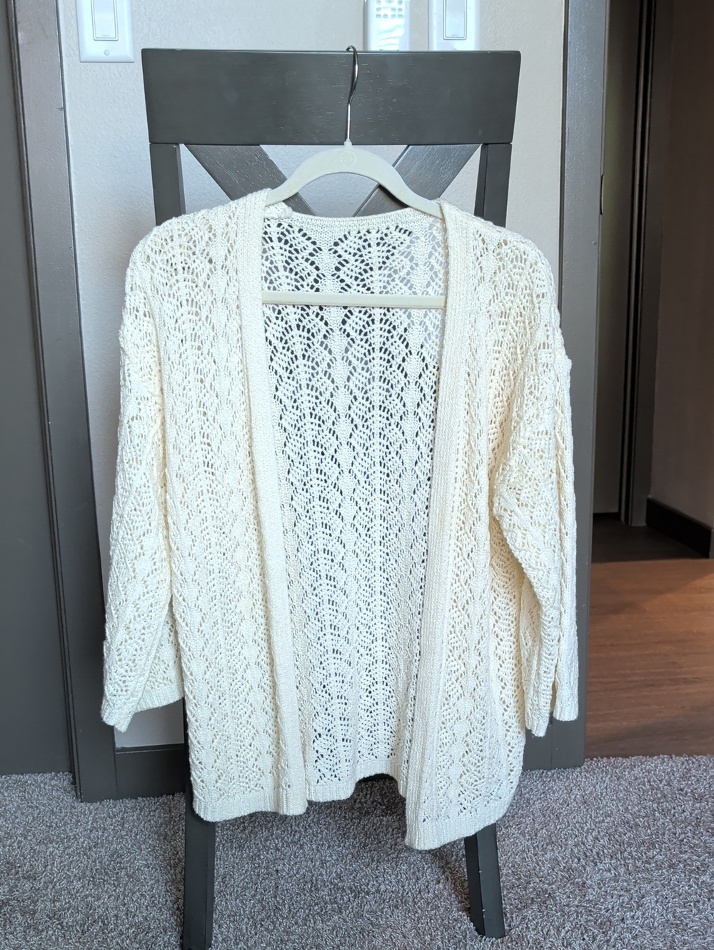Open-Front Cream Knit Cardigan Sweater